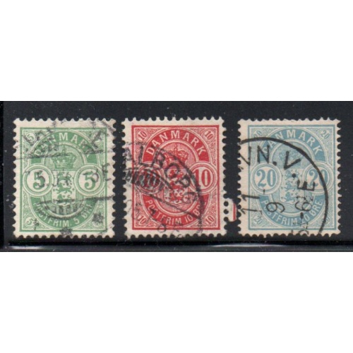 Denmark Sc 38-40 1884-1888 Royal Emblems stamp set  used