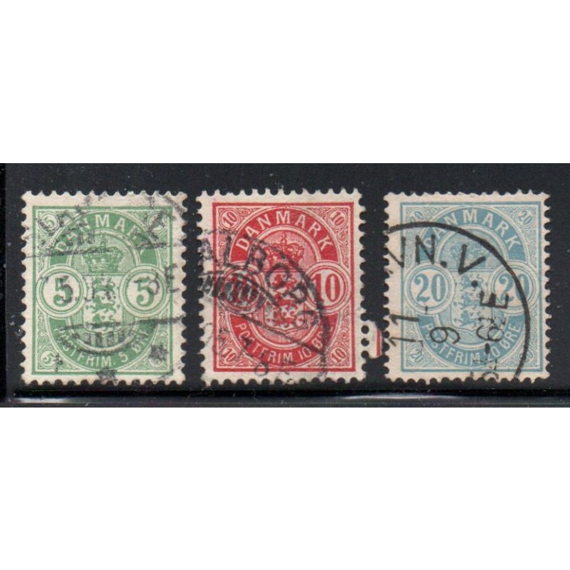 Denmark Sc 38-40 1884-1888 Royal Emblems stamp set  used