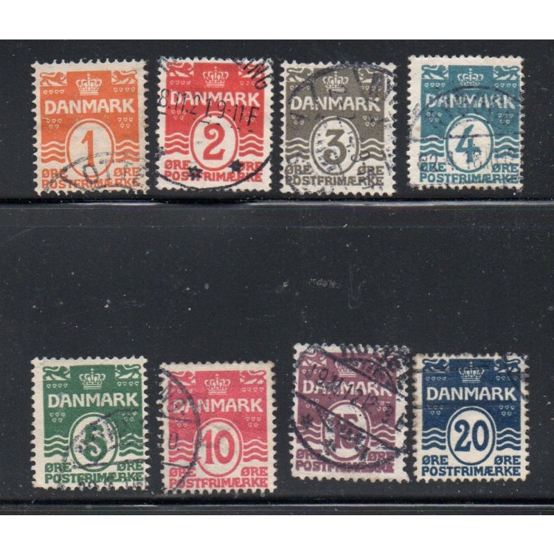 Denmark Sc 57-64 1905 Wavy Lines & Numerals stamp set  used