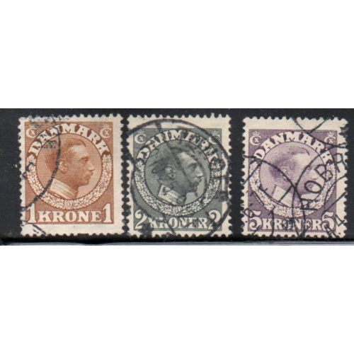 Denmark Sc 132-134  1913-1920 Christian X High Values stamp set used