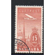 Denmark Sc C7 1934 15 0re Airplane over Copenhagen Airmail stamp  used