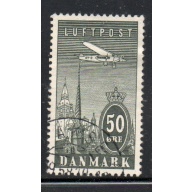 Denmark Sc C9 1934 50 0re Airplane over Copenhagen Airmail stamp  used