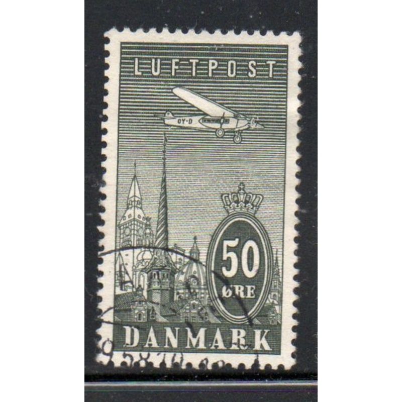 Denmark Sc C9 1934 50 0re Airplane over Copenhagen Airmail stamp  used