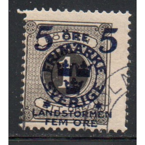 Sweden Sc B12 1916 5 + 5 Overprint on 1 ore Postage Due stamp used