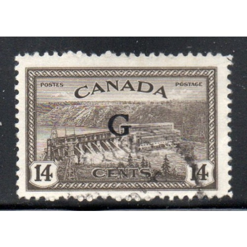 Canada Sc O22 1950 14 c Hydro Dam G overprint  Official stamp used