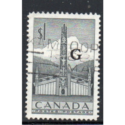 Canada Sc O32 1953 $1 Totem Pole with G overprint  Official stamp used