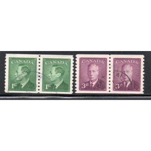 Canada Sc 295-296 1949 G VI coil pairs stamp set used