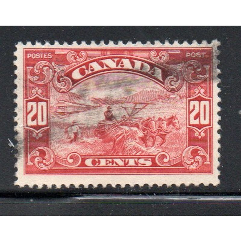 Canada Sc 157 1929 20c carmine  Harvesting Grain stamp used