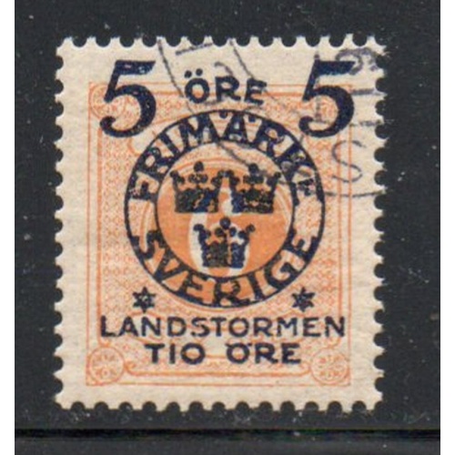 Sweden Sc B15 1916 5 + 5 Overprint on 6 ore Postage Due stamp used