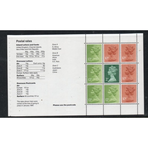 Great Britain Scott  MH78b 1980 QE II  Machin Head booklet pane mint NH