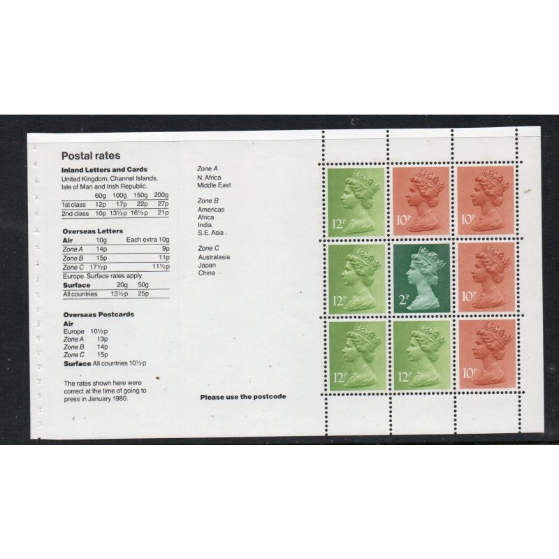Great Britain Scott  MH78b 1980 QE II  Machin Head booklet pane mint NH