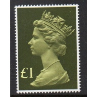 Great Britain Scott MH169 1977 £1 olive green & yellow QE II Machin Head stamp mint NH
