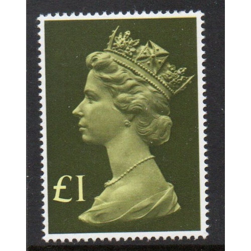 Great Britain Scott MH169 1977 £1 olive green & yellow QE II Machin Head stamp mint NH
