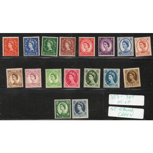 Great Britain Scott 353-369  1958 QE stamp set St Edward Crown mint NH