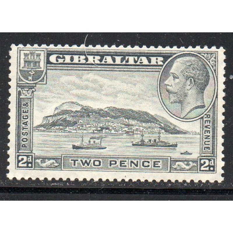 Gibraltar Sc 98 1932 2 d gray George V, Rock & ships stamp mint