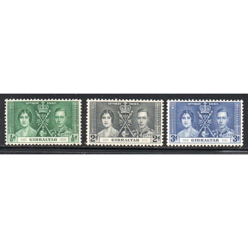 Gibraltar Sc 104-106 1937 Coronation George VI stamp set mint