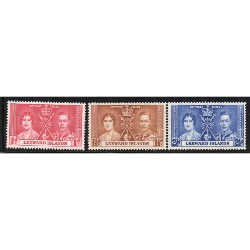 Leeward Islands Sc 100-102 1937 Coronation George VI stamp set mint