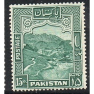 Pakistan Sc 42a 15 Rs blue green Khyber Pass stamp perforated 14 mint NH