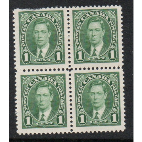 Canada Sc 231 1937 1 c green G VI stamp block of 4 mint NH