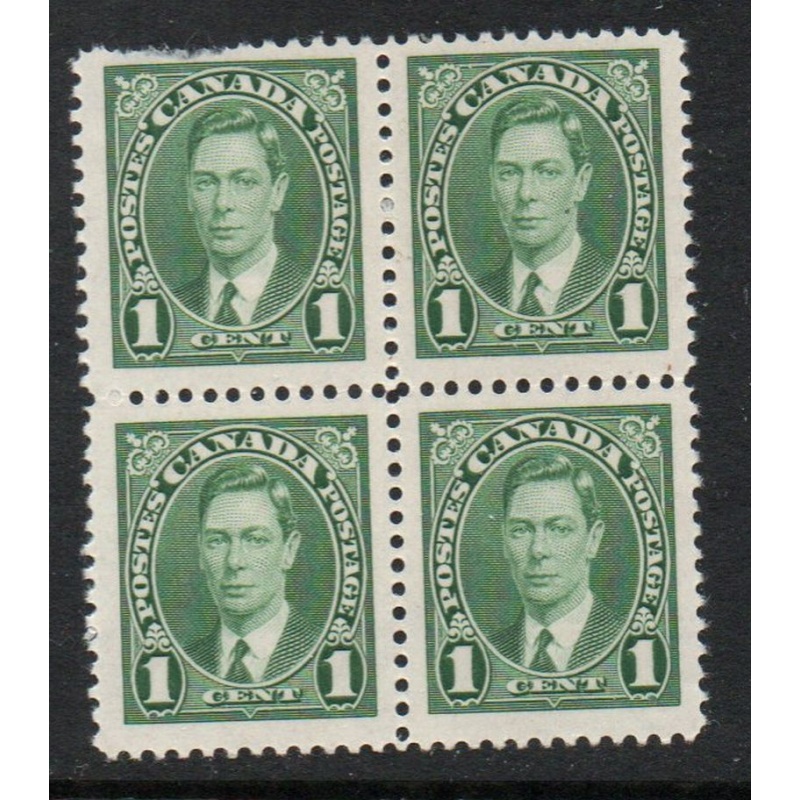 Canada Sc 231 1937 1 c green G VI stamp block of 4 mint NH