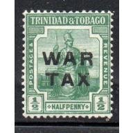 Trinidad & Tobago Sc MR8 1918 1/2 d green War Tax overprint stamp mint