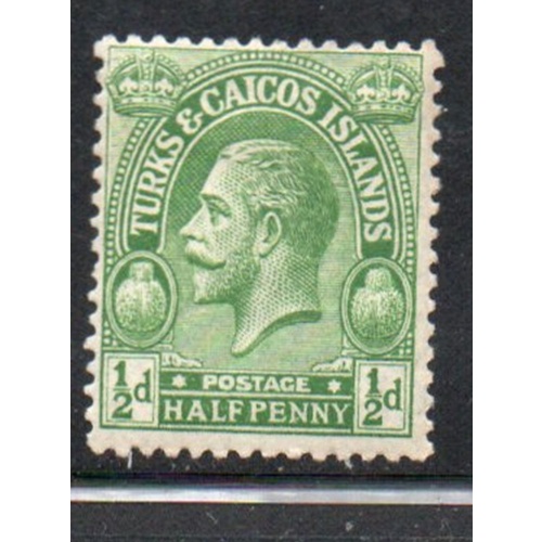 Turks & Caicos Sc 45 1922 1/2d green George V stamp mint