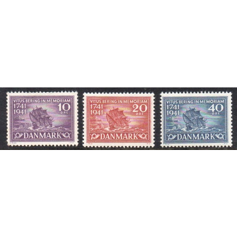 Denmark Sc 277-279 1941 Bering stamp set mint
