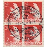 Greenland  Sc 63 193 2 kr Polar Bear stamp used block of 4