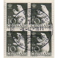Greenland  Sc 65 1963 10 kr Polar Bear stamp used block of 4