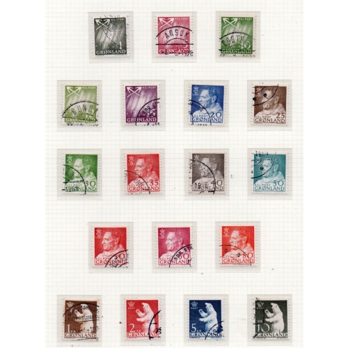 Greenland  Sc 48-65 1963-68 King, Northern Lights & Polar Bear stamp set used