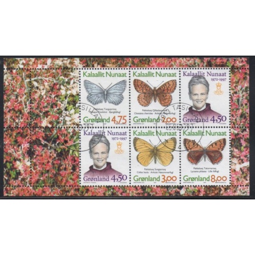 Greenland  Sc 318a 1997 Queen & Butterflies stamps booklet pane used