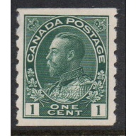 Canada  Sc 125 1912 1 c green  George V Admiral coil stamp mint