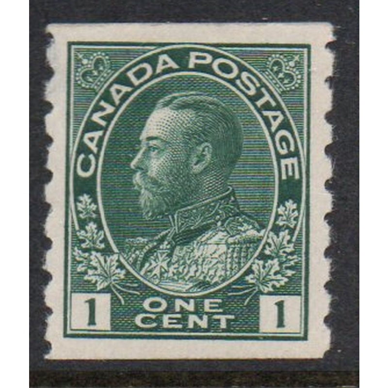 Canada  Sc 125 1912 1 c green  George V Admiral coil stamp mint