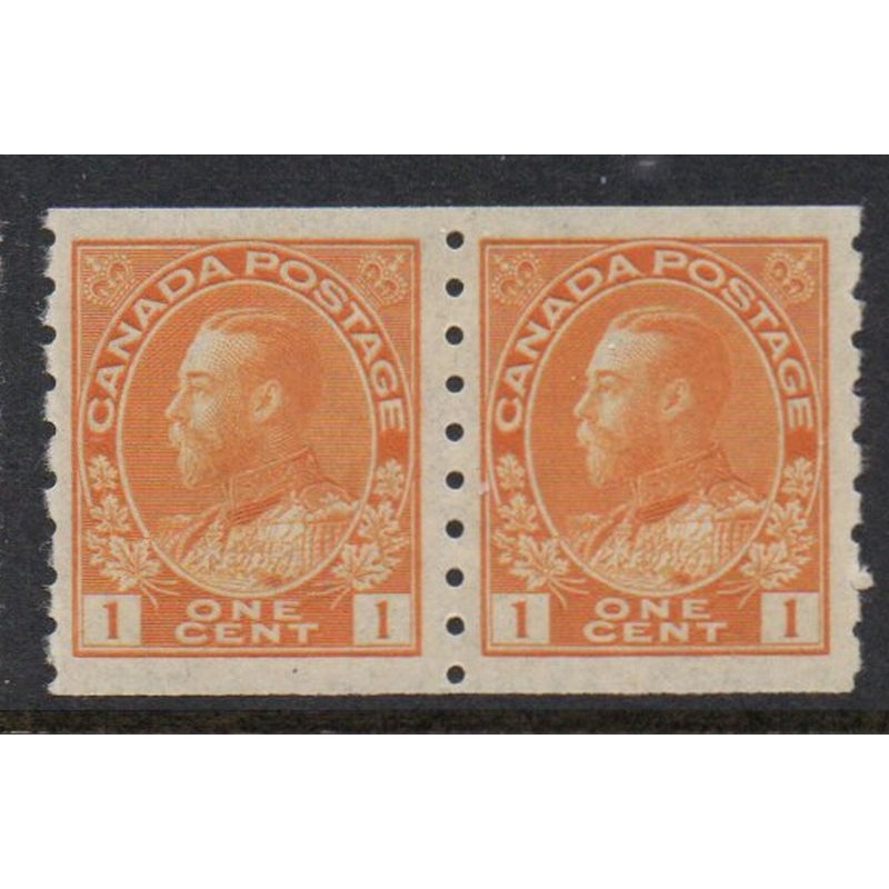 Canada  Sc 126 1923 1 c orange yellow George V coil stamp pair mint
