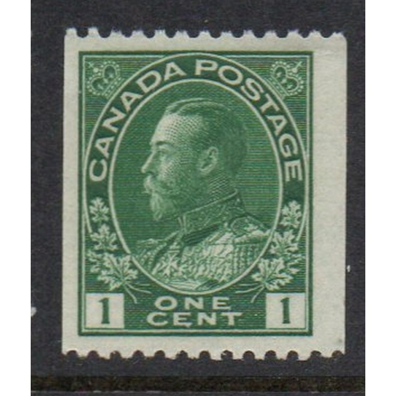 Canada  Sc 131 1915 1 c green George V Admiral coil stamp mint