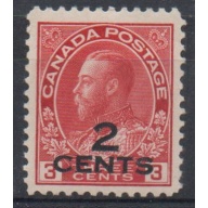 Canada  Sc 140 1926 2 c overprint on 3 c  carmine George V Admiral stamp mint