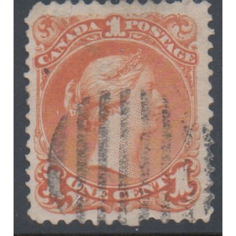 Canada  Sc 23 1868 1 cent yellow orange large Queen Victoria stamp used