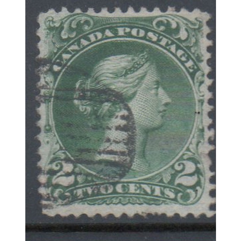 Canada  Sc 24 1868 2 cent green large Queen Victoria stamp used