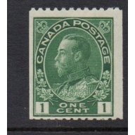 Canada  Sc 131 1915 1 c green George V Admiral coil stamp mint