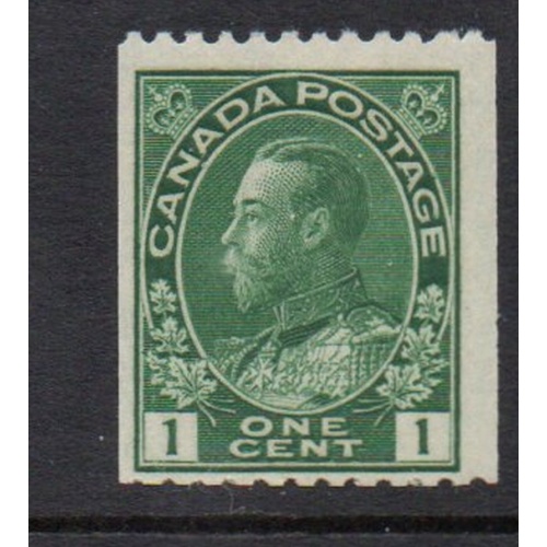 Canada  Sc 131 1915 1 c green George V Admiral coil stamp mint