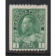 Canada  Sc 131 1915 1 c green George V Admiral coil stamp mint