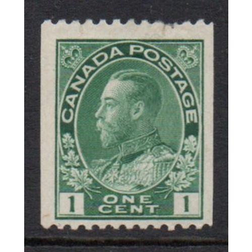 Canada  Sc 131 1915 1 c green George V Admiral coil stamp mint