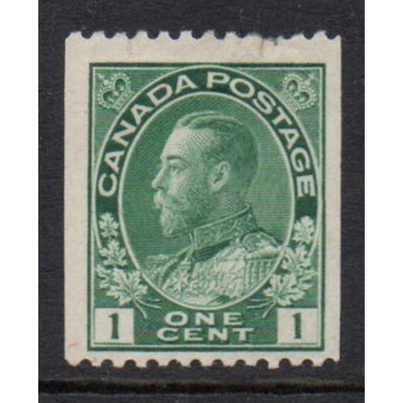 Canada  Sc 131 1915 1 c green George V Admiral coil stamp mint
