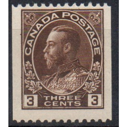 Canada  Sc 134 1921 3 c brown   George V Admiral coil stamp mint