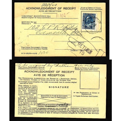 Canada-cover #4353b-Edmonton,Alta-10c Acknowledgment of R