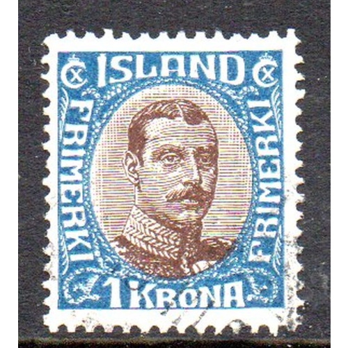 Iceland Sc 126 1920 1 kr Christian X stamp used