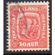 Iceland Sc 76 1907 10 aur scarlet 2 Kings stamp used