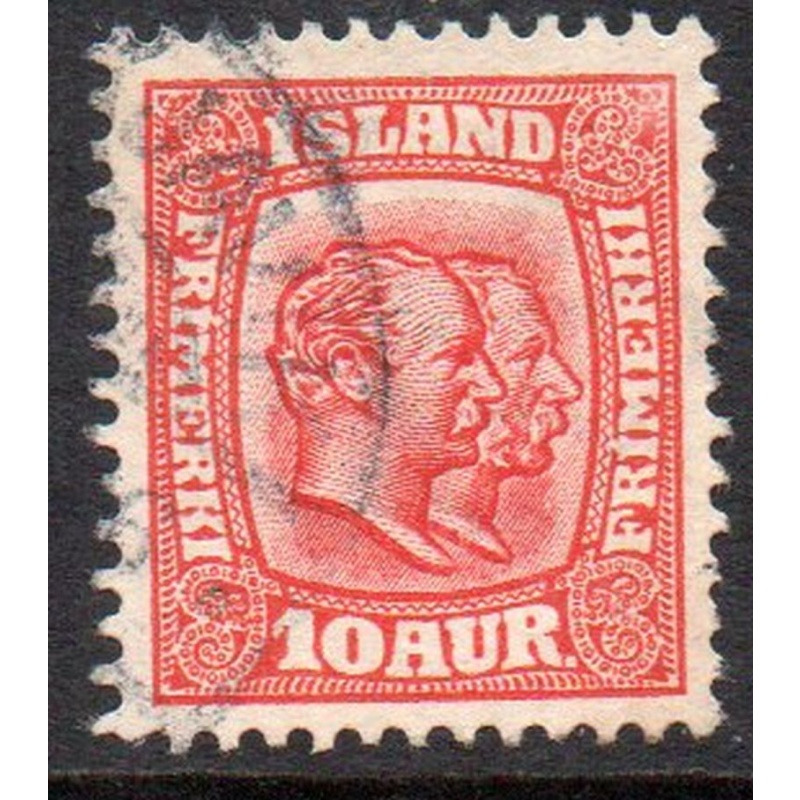 Iceland Sc 76 1907 10 aur scarlet 2 Kings stamp used