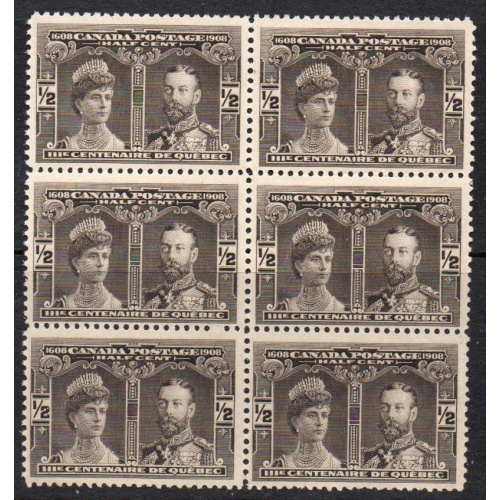 Canada Sc 96 1908 1/2c Prince & Princess of Wales block of 6 mint NH