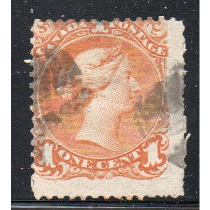Canada Sc 23 1869 1c yellow orange Large Queen Victoria stamp used